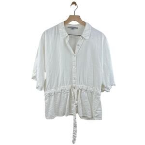 Marc New York Blouse Ruffle Detail Cinched Waist White M